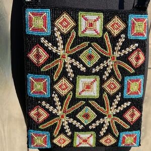 Y&S BEADED Vintage Cross Body Bag Black & Multicolor beads